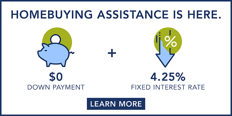 Homebuying assistance banner. Contact a Sales Counselor for details.